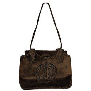 VTG 60s CESARE PICCINI Brown Velvet Flap Shoulder Bag Embroidered Motif